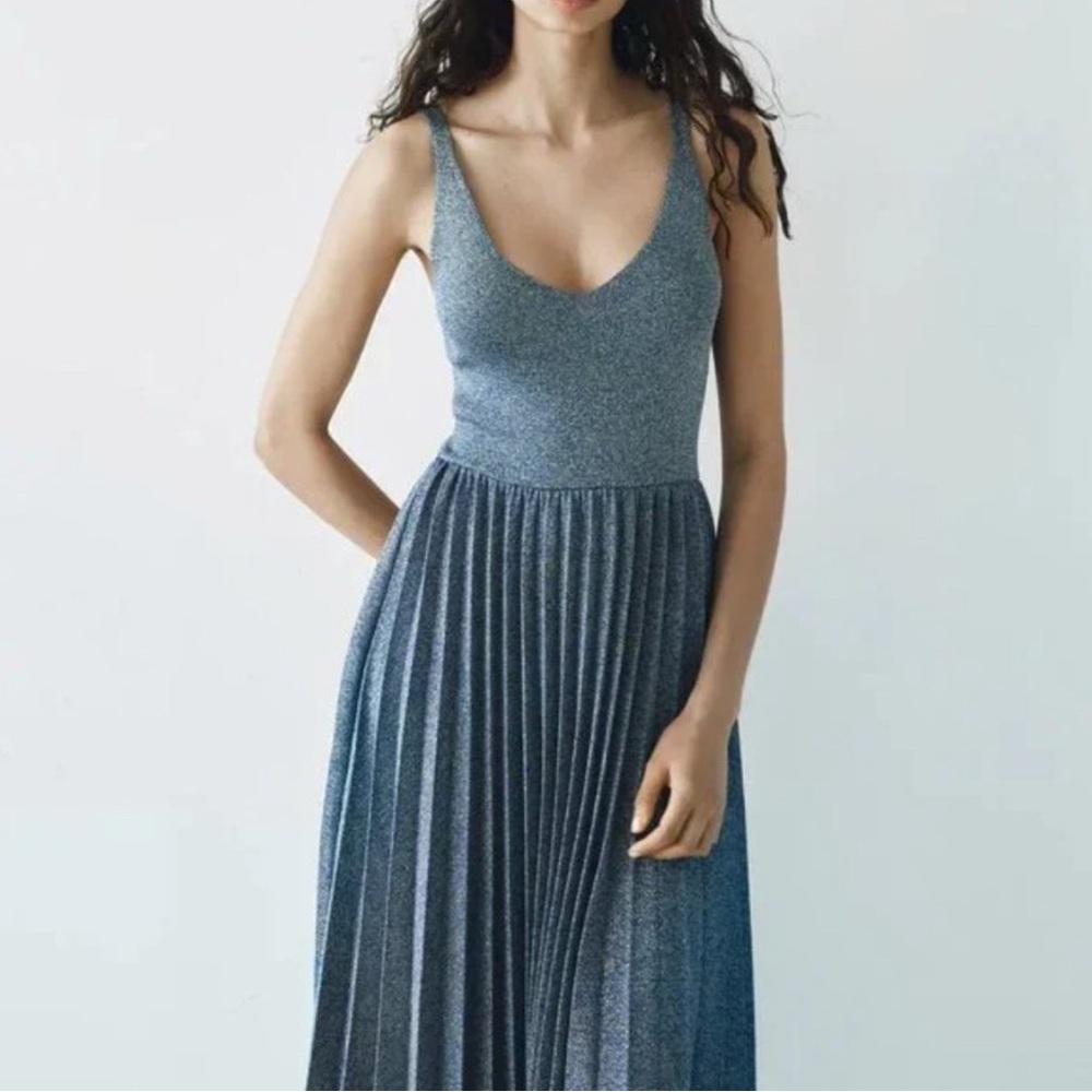 Zara Blue and Gold Textured Dress